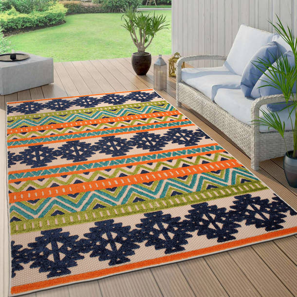 Andover Mills™ Alyshia Floral Orange/Navy/Green Indoor & Outdoor Area